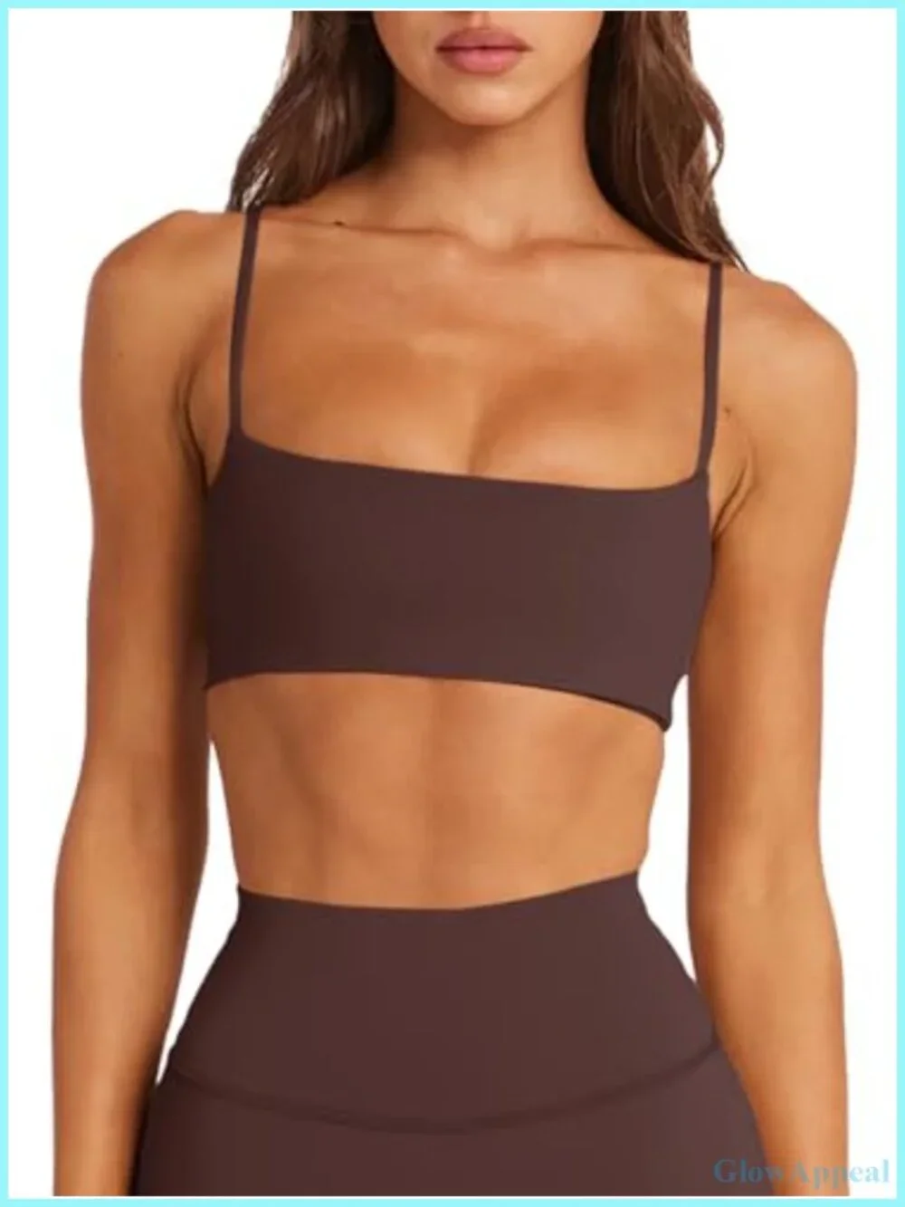 Square Neck Spaghetti Strap Sports Bra Wireless Padded Crop Top Yoga Workout
